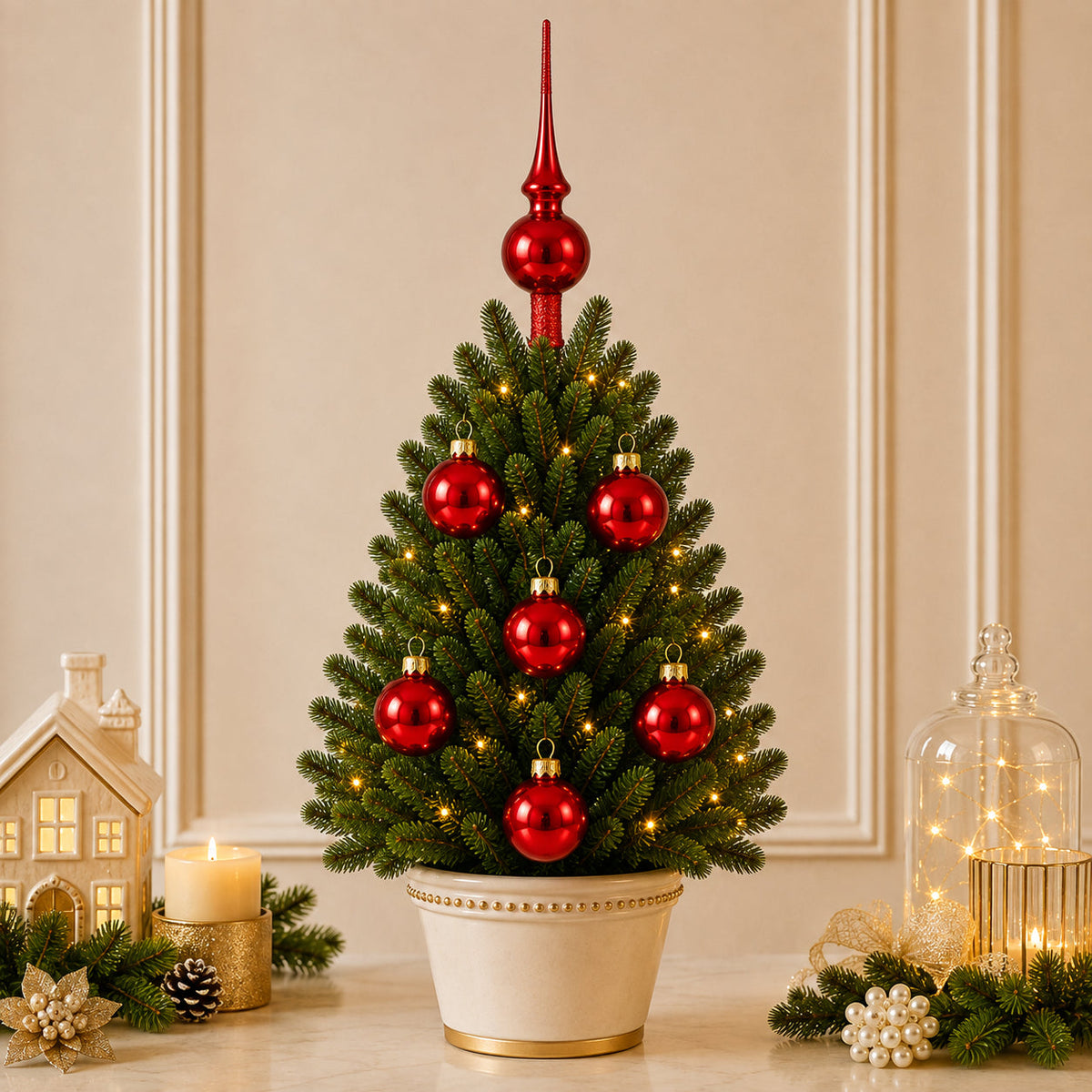 Set of 6 Glossy Red Glass Ball Christmas Ornaments 2.4 Inches