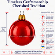 Set of 6 Glossy Red Glass Ball Christmas Ornaments 2.4 Inches