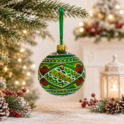 Green Geometric Ukrainian Glass Ball Christmas Ornament 3.15 Inches
