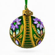 Ornate Botanical Round Rhinestone Accent Glass Ball Christmas Ornament