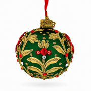 Jeweled Emerald Green Poinsettia Glass Ball Christmas Ornament
