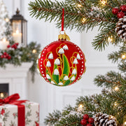 Lily of the Valley on Glossy Red Glass Ball Christmas Ornament