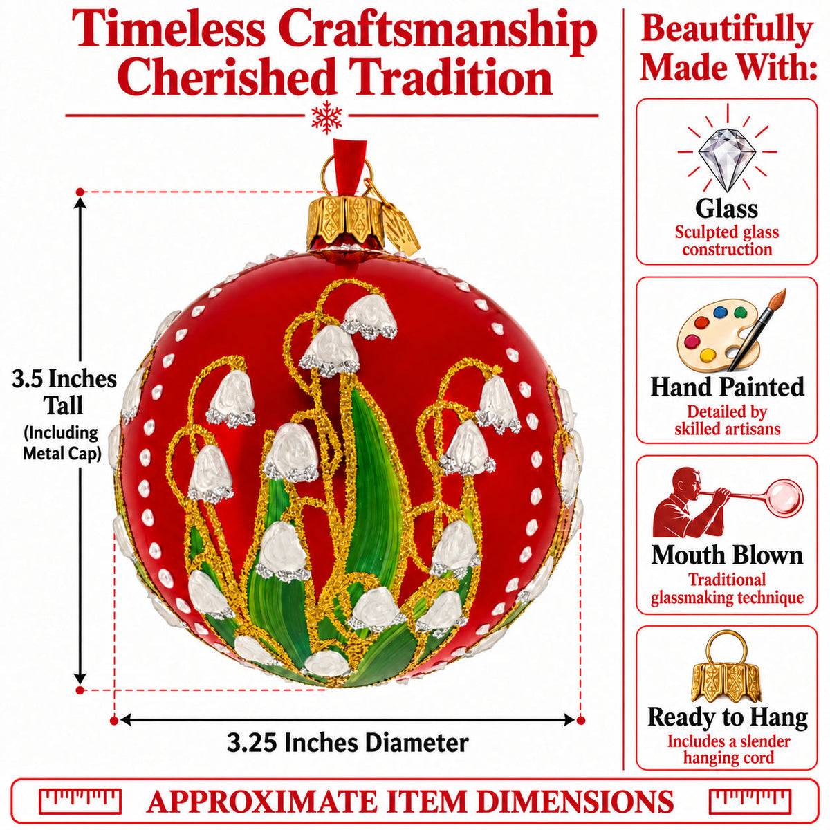 Lily of the Valley on Glossy Red Glass Ball Christmas Ornament