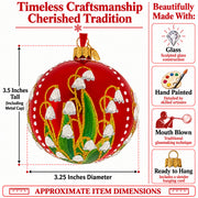 Lily of the Valley on Glossy Red Glass Ball Christmas Ornament