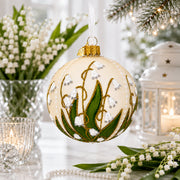 Lily of the Valley on Beige Glass Ball Christmas Ornament