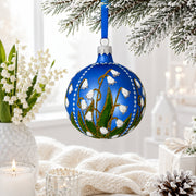 Lily of the Valley on Blue Glass Ball Christmas Ornament