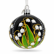 Lily of the Valley on Black Glass Ball Christmas Ornament