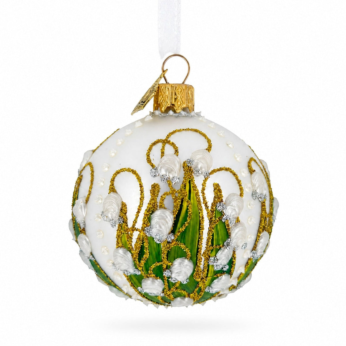 Lily of the Valley on Silver Glass Ball Christmas Ornament