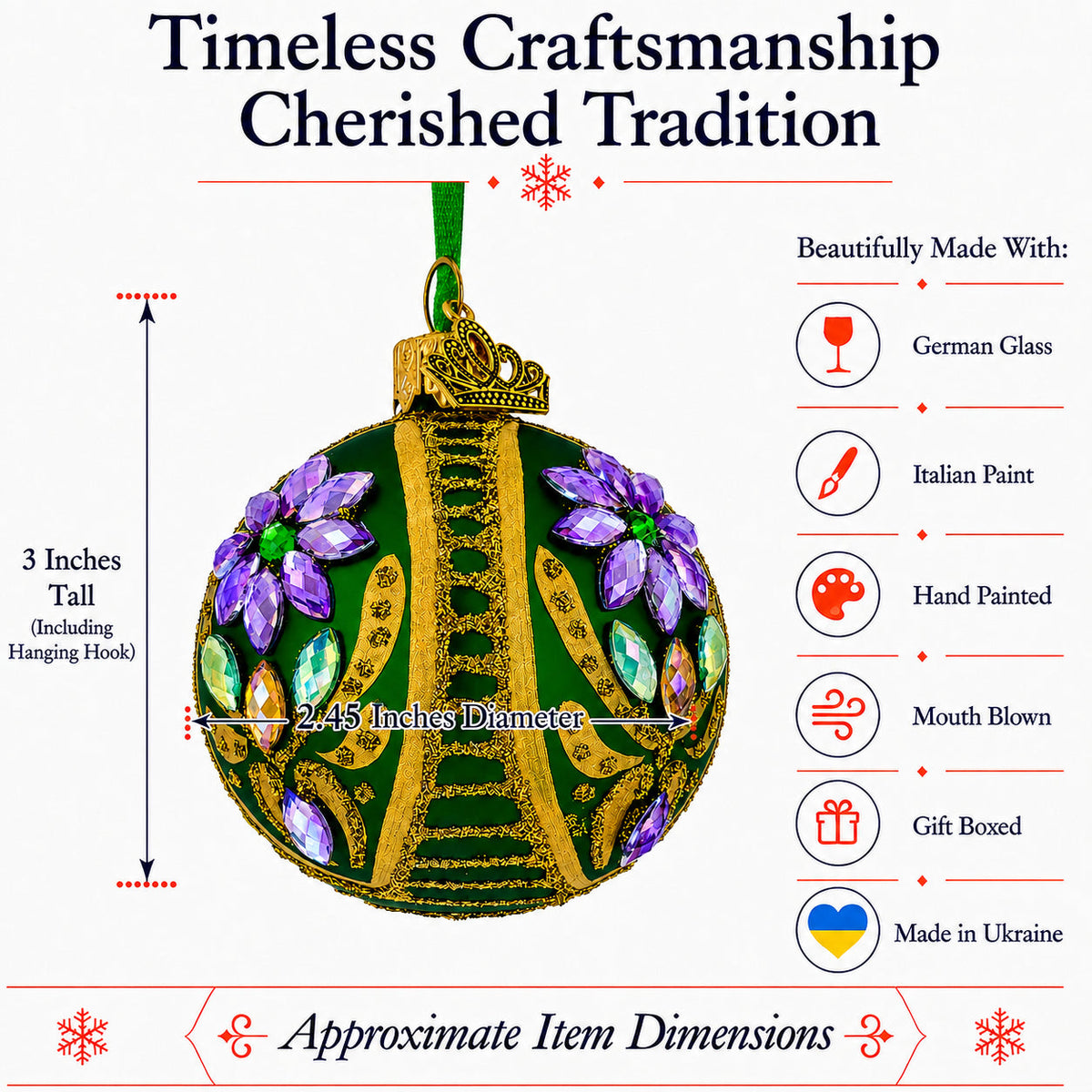 Ornate Botanical Round Rhinestone Accent Glass Ball Christmas Ornament