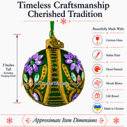 Ornate Botanical Round Rhinestone Accent Glass Ball Christmas Ornament