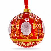 Ornate Floral Medallion on Matte Red Glass Ball Christmas Ornament