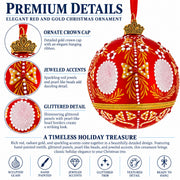 Ornate Floral Medallion on Matte Red Glass Ball Christmas Ornament
