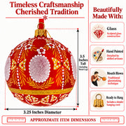 Ornate Floral Medallion on Matte Red Glass Ball Christmas Ornament