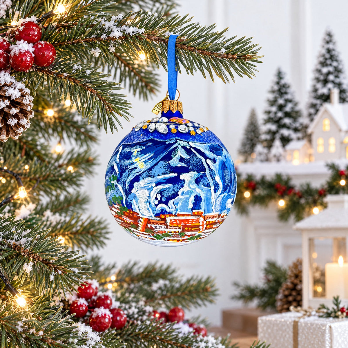Aspen, Colorado Mountain Ski Trails Glass Ball Christmas Ornament
