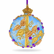 Blue Floral Jeweled Glass Ball Christmas Ornament