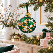 Green Floral Glitter Glass Egg Christmas Ornament