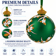Green Floral Glitter Glass Egg Christmas Ornament