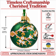 Green Floral Glitter Glass Egg Christmas Ornament