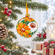 Golden Daisy Garden Blossom Translucent Glass Ball Christmas Ornament