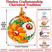 Golden Daisy Garden Blossom Translucent Glass Ball Christmas Ornament