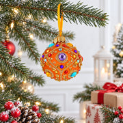 Boutique Amber Jewel Medallion Glass Ball Christmas Ornament