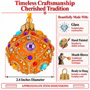Boutique Amber Jewel Medallion Glass Ball Christmas Ornament
