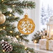 Golden Leaf Filigree Clear Glass Ball Christmas Ornament