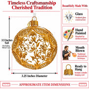 Golden Leaf Filigree Clear Glass Ball Christmas Ornament