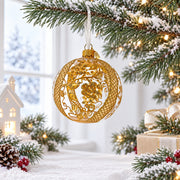 Golden Floral Lattice Clear Glass Ball Christmas Ornament