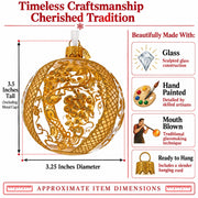 Golden Floral Lattice Clear Glass Ball Christmas Ornament
