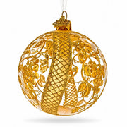 Golden Floral Lattice Clear Glass Ball Christmas Ornament