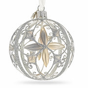 Icy White Flower Scrollwork Clear Glass Ball Christmas Ornament