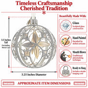 Icy White Flower Scrollwork Clear Glass Ball Christmas Ornament