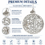 Silver Filigree Floral Design Glass Ball Christmas Ornament