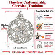 Silver Filigree Floral Design Glass Ball Christmas Ornament