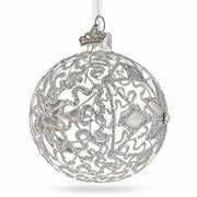 Silver Filigree Floral Design Glass Ball Christmas Ornament