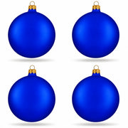 Set of 4 Thick Blue Glass Ball Christmas Ornaments 4 Inches (004)