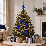 Set of 4 Thick Blue Glass Ball Christmas Ornaments 4 Inches (004)