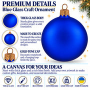 Set of 4 Thick Blue Glass Ball Christmas Ornaments 4 Inches (004)