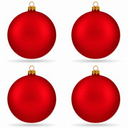 Set of 4 Thick Red Glass Ball Christmas Ornaments 4 Inches (014)