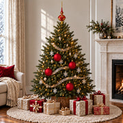 Set of 4 Thick Red Glass Ball Christmas Ornaments 4 Inches (014)