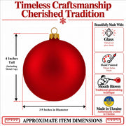 Set of 4 Thick Red Glass Ball Christmas Ornaments 4 Inches (014)