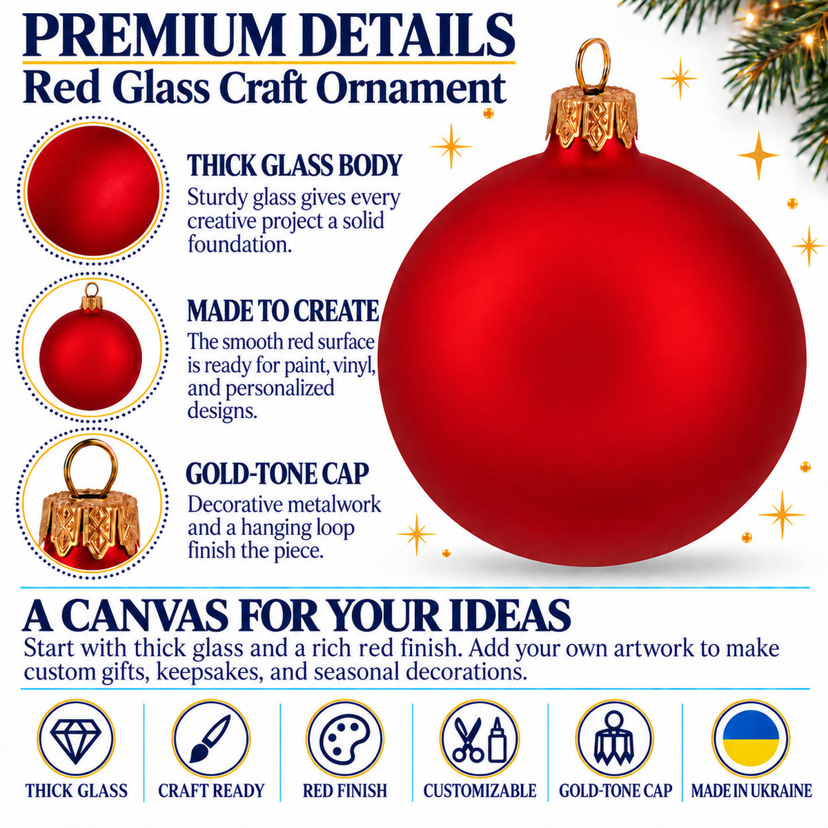 Set of 4 Thick Red Glass Ball Christmas Ornaments 4 Inches (014)