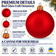 Set of 4 Thick Red Glass Ball Christmas Ornaments 4 Inches (014)