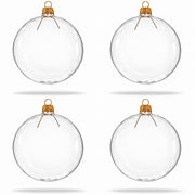 Set of 4 Clear Glass Ball Christmas Ornaments Thick Glass 4 Inches (015)