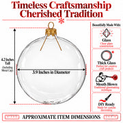 Set of 4 Clear Glass Ball Christmas Ornaments Thick Glass 4 Inches (015)