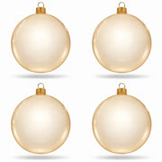 Set of 4 Translucent Glossy Ivory Glass Ball Christmas Ornaments (017)