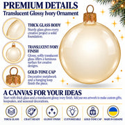 Set of 4 Translucent Glossy Ivory Glass Ball Christmas Ornaments (017)