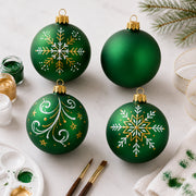 Set of 4 Translucent Green Glass Ball Christmas Ornaments 4 Inches (018)