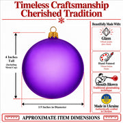 Set of 4 Translucent Purple Glass Ball Christmas Ornaments 4 Inches (021)